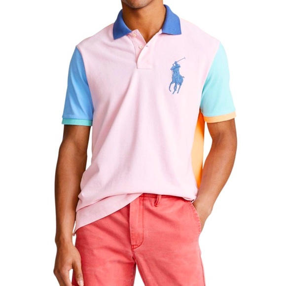 Polo Ralph Lauren Other - NWT Polo Ralph Lauren Men's Pink Multi-color Big Pony Mesh Polo Shirt Streetwear